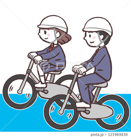 自転車ロード並走する学生横向きイラスト 125969830
