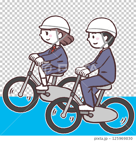 自転車ロード並走する学生横向きイラスト 125969830