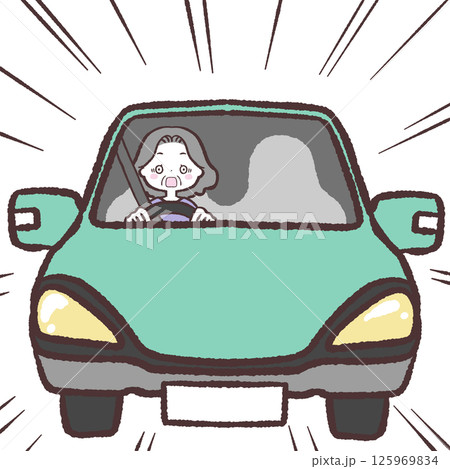 事故寸前のシニア女性イラスト 事故寸前のシニア女性イラスト 125969834