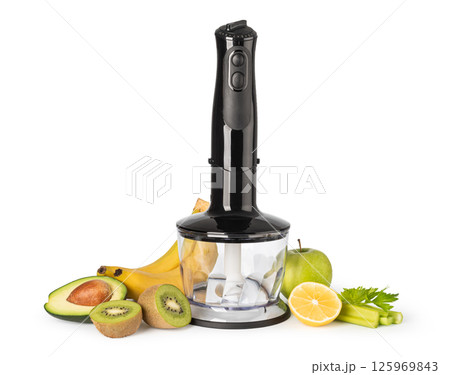 Immersion blender preparing ingredients for healthy smoothie 125969843