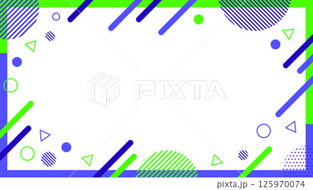 抽象的な幾何学模様のフレーム素材 チラシ・Web・動画背景16:9サイズ 紫 青 黄緑	 125970074
