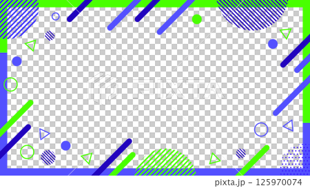抽象的な幾何学模様のフレーム素材 チラシ・Web・動画背景16:9サイズ 紫 青 黄緑	 125970074