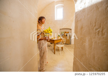 Morning Stillness in a Stone Kitchen Morning Stillness in a Stone Kitchen 125970205