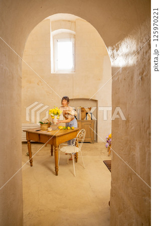 Morning Stillness in a Stone Kitchen 125970221
