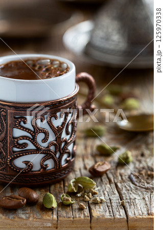 Traditional Turkish Coffee with Cardamom. Traditional Turkish Coffee with Cardamom. 125970338