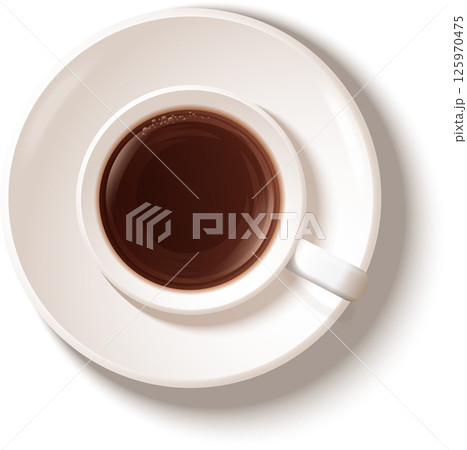 Coffee Cups Top View Vector. Breakfast Beverage. Eps 10. Cup of coffee top view. Espresso coffee in white Cup. realistic style 125970475