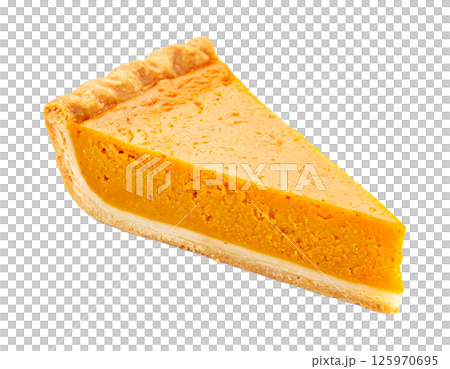 Cut Slice of Classic Pumpkin Pie 125970695