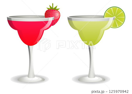Strawberry and lemon daiquiri cocktails. Isolated vector set. Strawberry and lemon daiquiri cocktails. Isolated vector set. 125970942