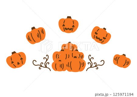 手描き風かわいいハロウィンのかぼちゃイラスト 125971194