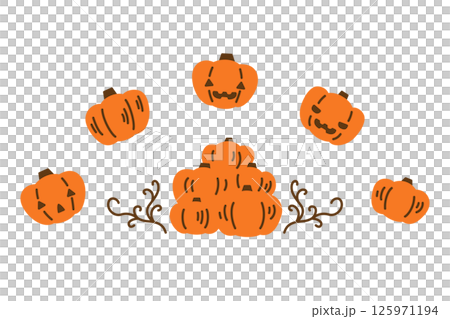 手描き風かわいいハロウィンのかぼちゃイラスト 125971194