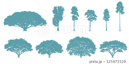様々な木々のシルエットベクター素材 125971529