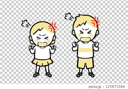 Children, boys and girls, wearing casual clothes, shouting and getting angry 125971564