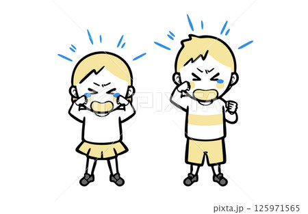 大声で泣いて大騒ぎする、普段着の男女の子ども 125971565