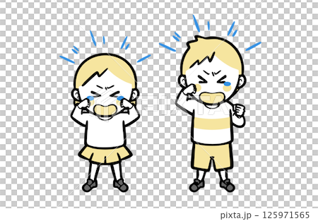 大声で泣いて大騒ぎする、普段着の男女の子ども 125971565