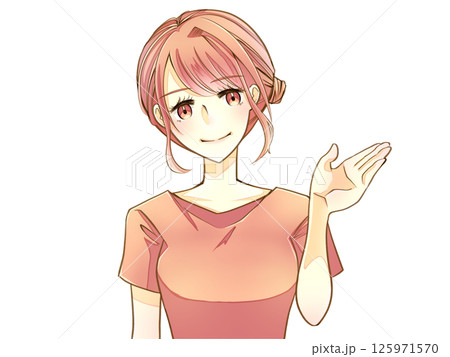 笑顔で案内する女性 125971570