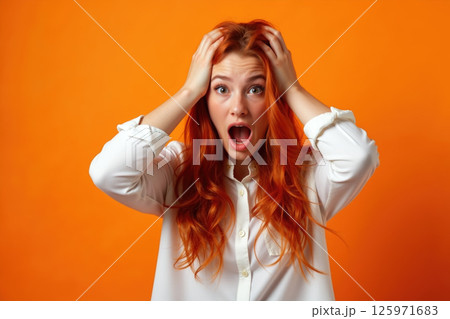 Woman holding her head in shock.のイラスト素材 [125971683] - PIXTA