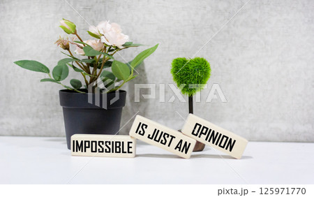Motivational Inspirational Quote The Impossible is Just an Opinion on wooden blocks Motivational Inspirational Quote The Impossible is Just an Opinion on wooden blocks 125971770