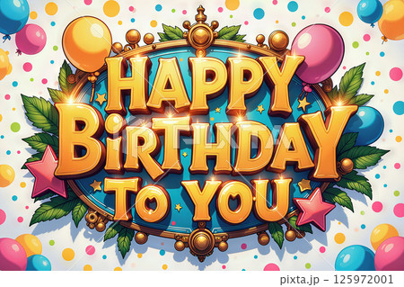 Colorful birthday greeting with balloons. 125972001