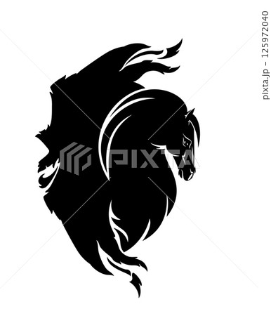 black and white vector design of fantasy winged pegasus horse black and white vector design of fantasy winged pegasus horse 125972040