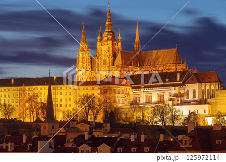 St Vitus Cathedral and Historic Prague Complex at Night, Prague, Czech Republic 125972114