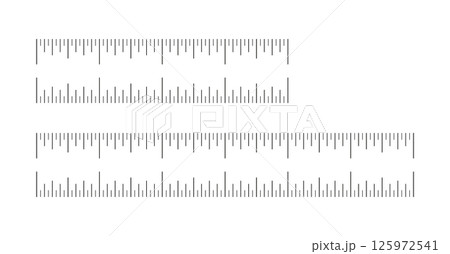 Set of measuring chart with 4, 6 inches. Ruler scales. Sewing tool mockup. Length measurement math, distance, height ruler pattern. Graphic flat minimalist illustration. 125972541