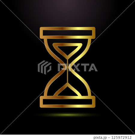 Sand clock icon design illustration. Hourglass symbol, Time measuring sign in gold color style Sand clock icon design illustration. Hourglass symbol, Time measuring sign in gold color style 125972912