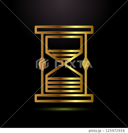 Sand clock icon design illustration. Hourglass symbol, Time measuring sign in gold color style Sand clock icon design illustration. Hourglass symbol, Time measuring sign in gold color style 125972916