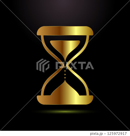 Sand clock icon design illustration. Hourglass symbol, Time measuring sign in gold color style Sand clock icon design illustration. Hourglass symbol, Time measuring sign in gold color style 125972917