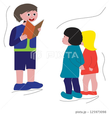 Children reading a book illustration 125973098