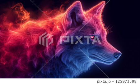 Wolf spirit glowing with neon colors, mystical creature concept 125973399
