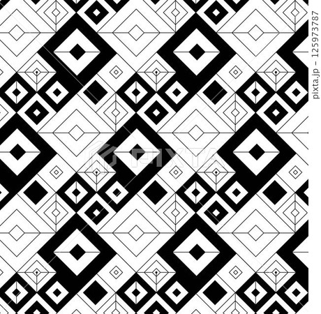 Rhombus Black and white chevron Geometry seamless pattern. Vector graphic line illustration. Black and white abstract vintage 1920. for package, vacation design, fabric and textile 125973787