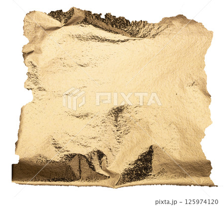 Gold foil texture with crumpled, wrinkled edges. Shiny, reflective surface in warm, rich yellow 125974120