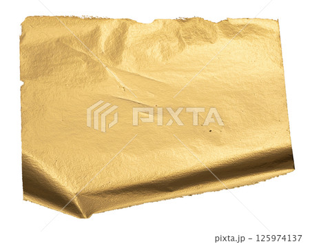 Gold metallic foil background with a crumpled, folded sheet. Shiny, reflective surface with a warm 125974137