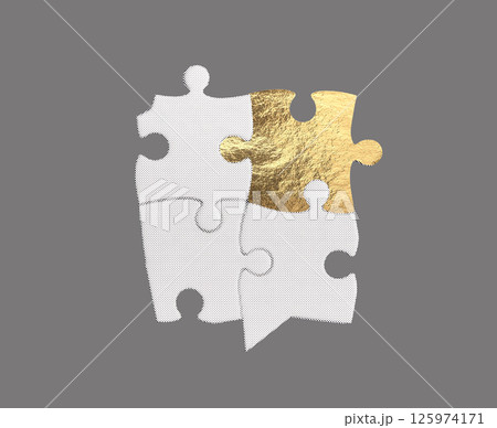 Golden foil puzzle piece, standing out with its shiny texture and unique shape. This simple yet 125974171