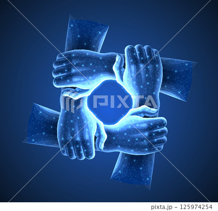 Digital team hands concept. Together network, unity support, community connect. 125974254