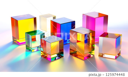 A row of colorful cubes arranged in a line 125974448