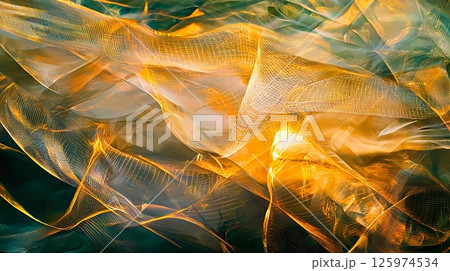 A piece of fabric with a yellow and green swirl pattern 125974534