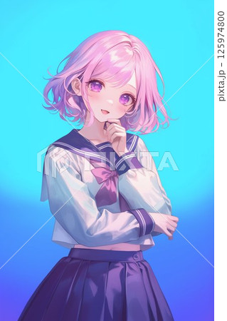 セーラー服の少女_ピンクヘアー_4 125974800