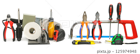 Set different tools for home repair isolated on white Set different tools for home repair isolated on white 125974948