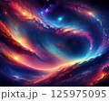 Vivid cosmic swirl of colorful nebulae and glowing stars in deep space, creating a surreal and abstract interstellar vortex of energy and light in a visually striking celestial landscape 125975095