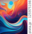 Abstract Colorful Landscape of Fluid Waves and Spheres with Vivid Blue, Orange, and Red Layers Flowing in Harmony, Representing Movement, Imagination, and Surreal Nature in Digital Expression 125975198