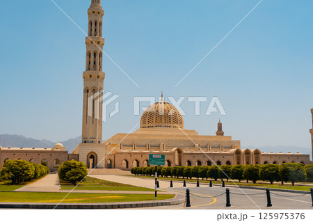 A picture of the city of Muttrah in the Sultanate of Oman, which features two historic castles from ancient times 125975376