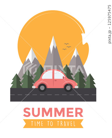 summer vacation travel with car on the road vector illustration 125975475