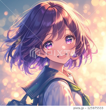 振り向くセーラー服の少女_バッグ背負う_1 125975533