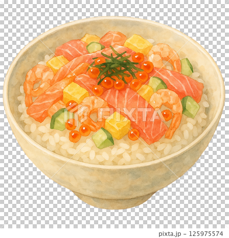 水彩風格海鮮散壽司插畫 125975574
