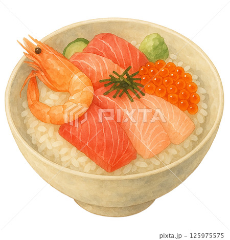 水彩風 海鮮丼のイラスト 125975575