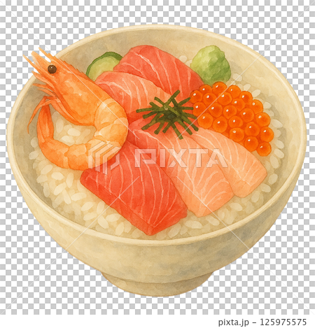 水彩風 海鮮丼のイラスト 125975575