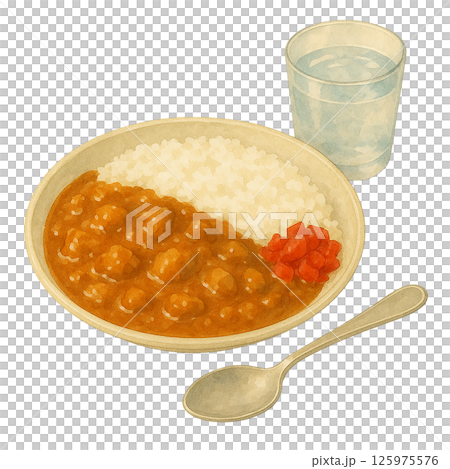 Watercolor style curry rice and water illustration 125975576