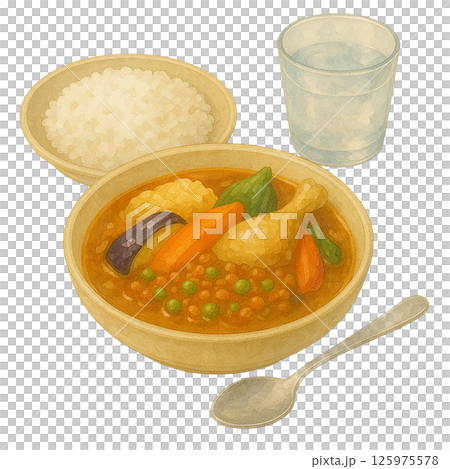 水彩風格湯咖哩飯插圖 125975578