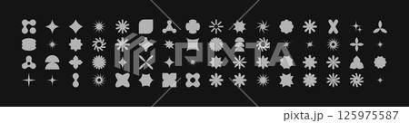 Postmodern geometric abstract shapes, Retro design symbols in Y2K. vector shapes, trendy retro design symbols in Y2K style. Geometric shapes set. 125975587